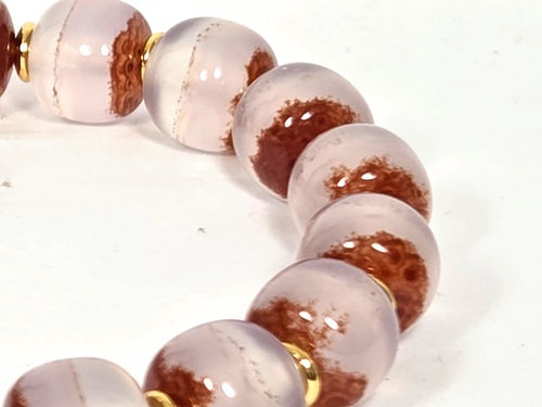 Bracelet composed of Chalcedony Beads with Bloodspot Inclusions (020726)