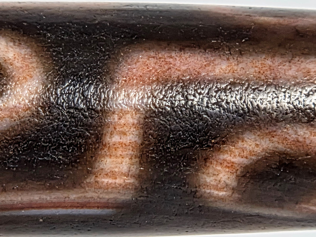 At-062926-9EBS face B, deep dark brown antique nine eye dzi 77.0mm, eye rings and connecting lines, unretouched