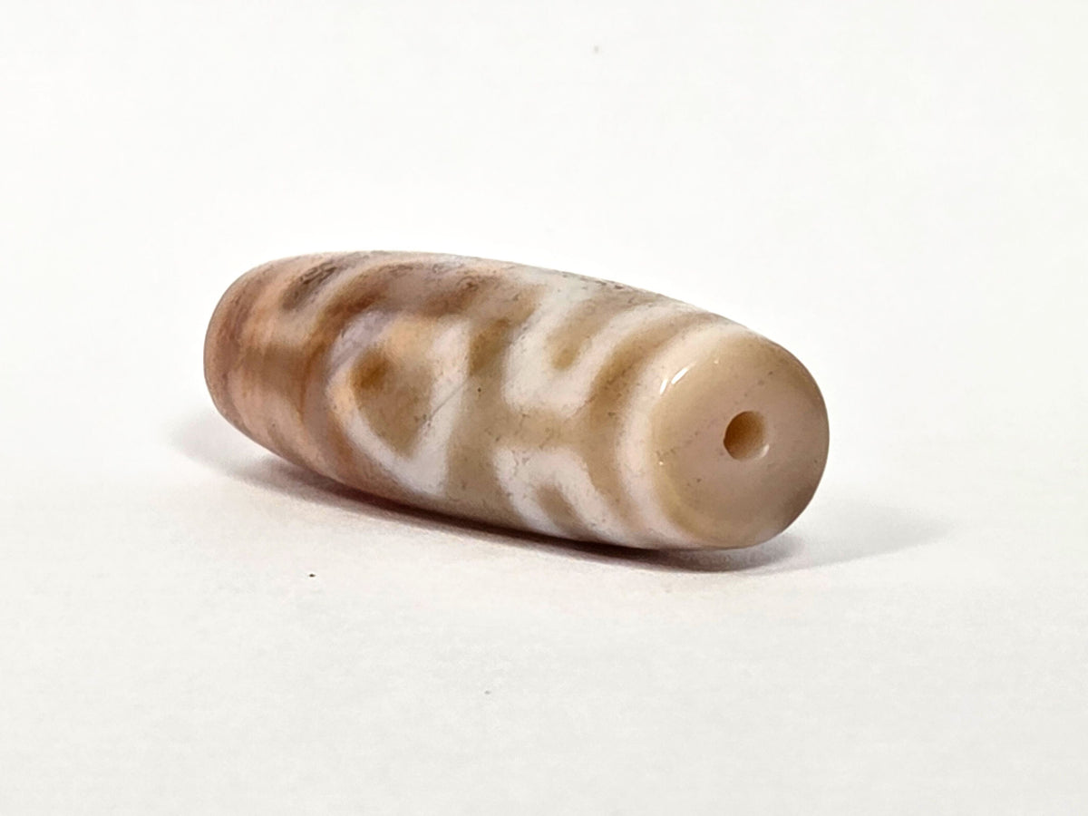 At-072326-3EVBS antique three eye variant dzi drill end B warm orange agate-internal colour unretouched