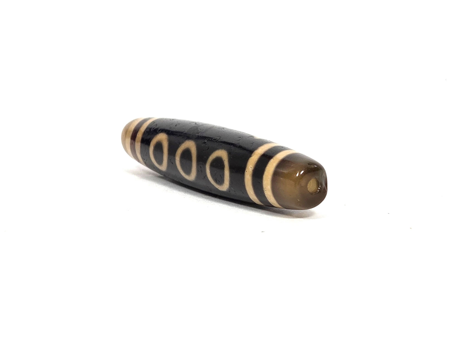 N-090626-5E2 new five eye dzi angled drill end B translucent honey-olive agate end cap clean hole unretouched