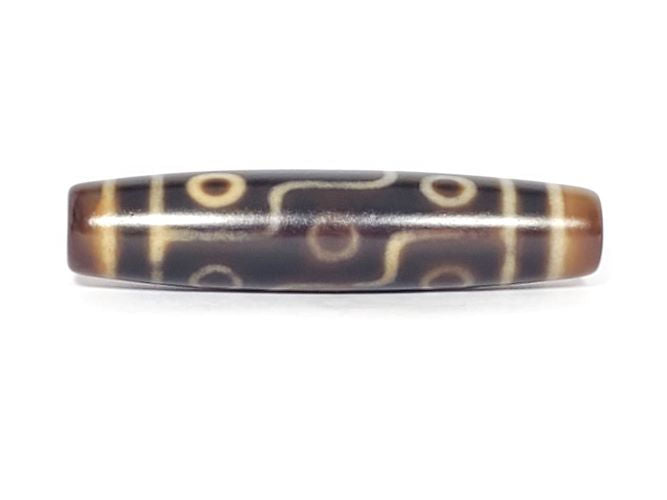Nine eye dzi bead, two-tone brown agate, 58.2mm, traditional motif pattern with cream stripes