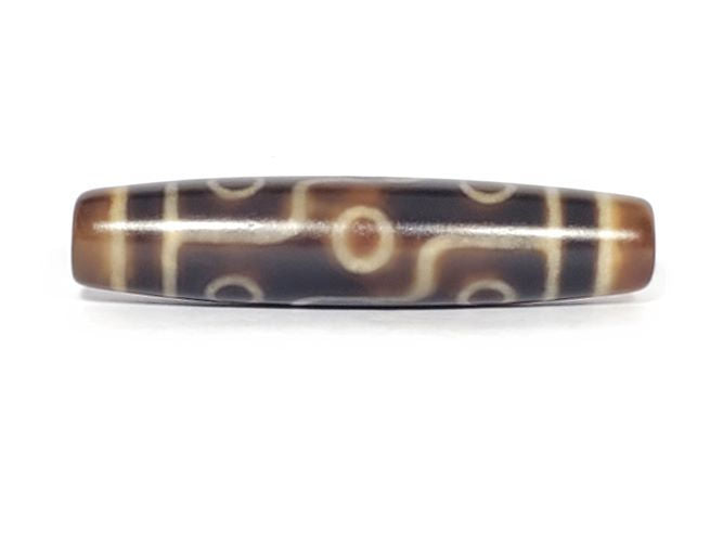 Nine-eye dzi bead, brown and cream agate with natural patterns, polished surface, 58.2mm