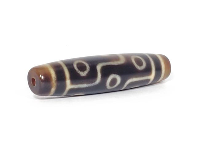 Nine-eye dzi bead, two-tone brown agate with cream patterns, drilled, 58.2mm