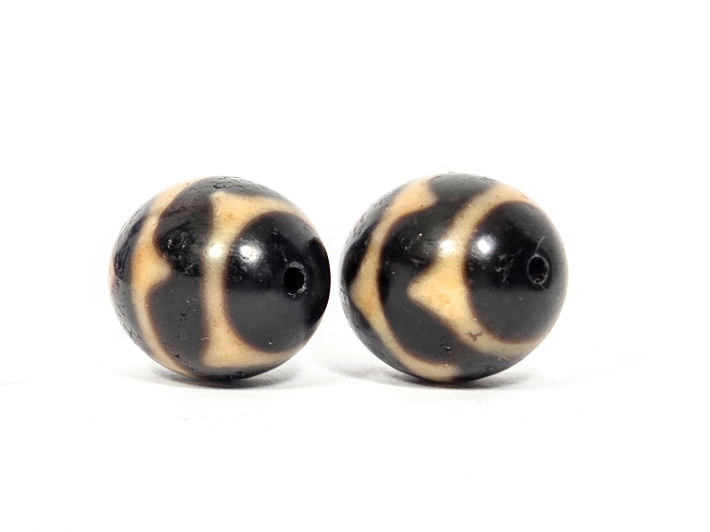 Pair of Vintage Round Double Wave Dzi Beads | Taiwan 1980s