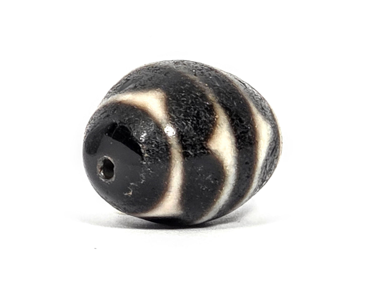 Ac-072326-RDW ancient round double wave dzi drill end A cream-white cap wave lines wrapping unretouched