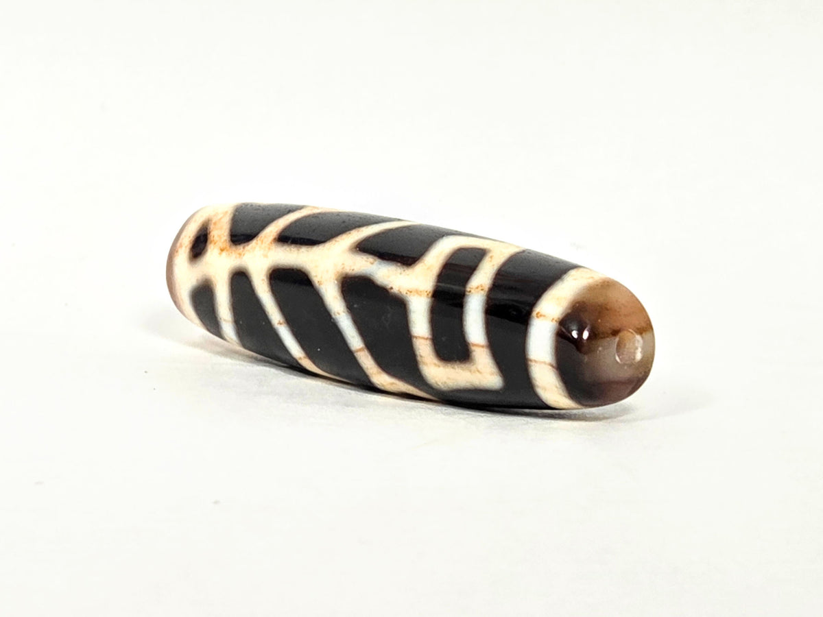At-070726-TOLBS antique Tree of Life dzi drill-end view warm reddish-brown agate end cap pitch-black body unretouched