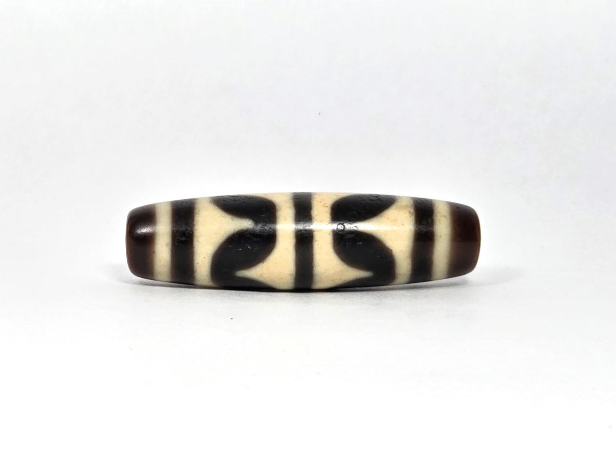 At-090226-DW9 antique double wave dzi dark brown black agate third rotation narrow profile, unretouched