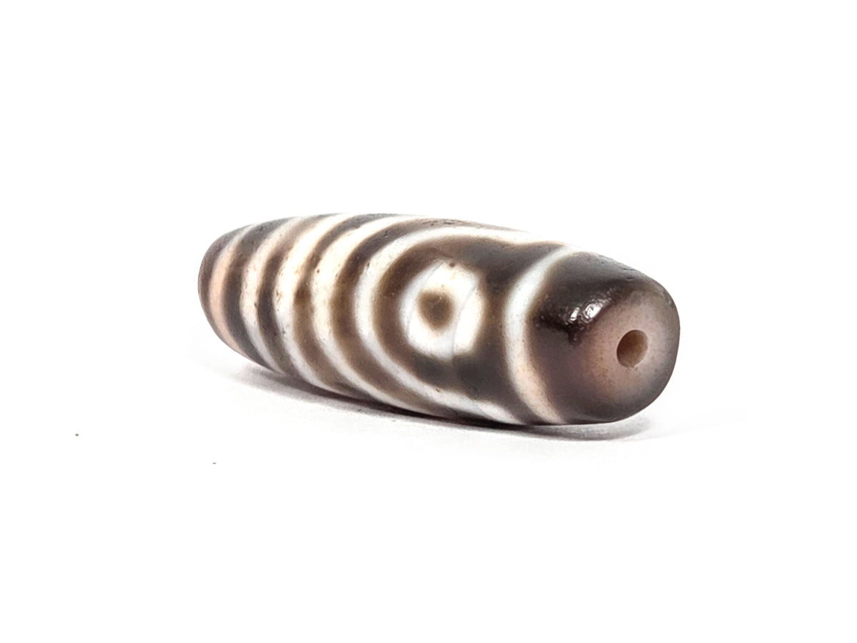At-072326-2EVBS antique two eye variant dzi drill end warm peachy-tan agate-internal colour unretouched