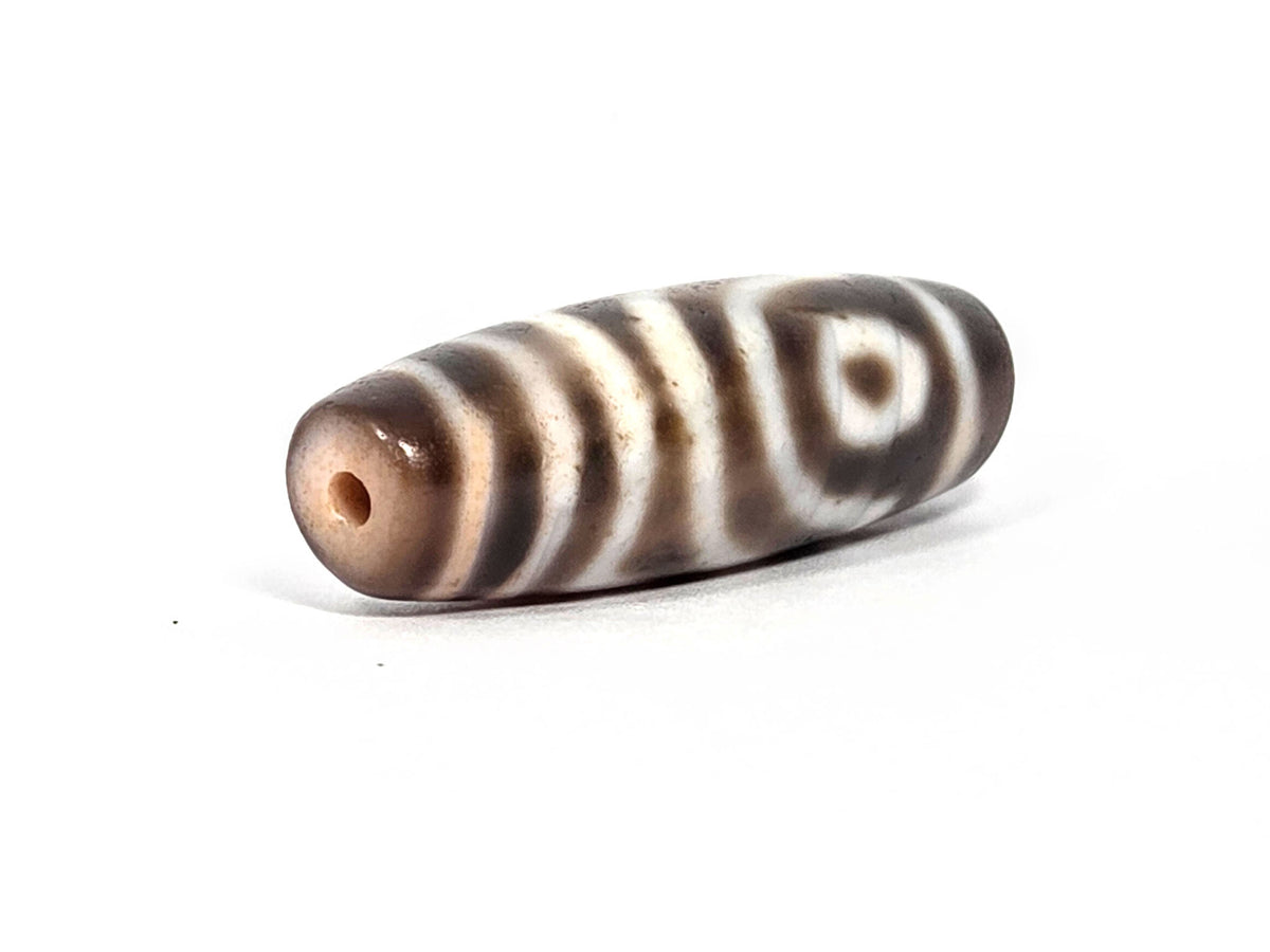 At-072326-2EVBS antique two eye variant dzi drill end darker cap concentric stripe wrap unretouched