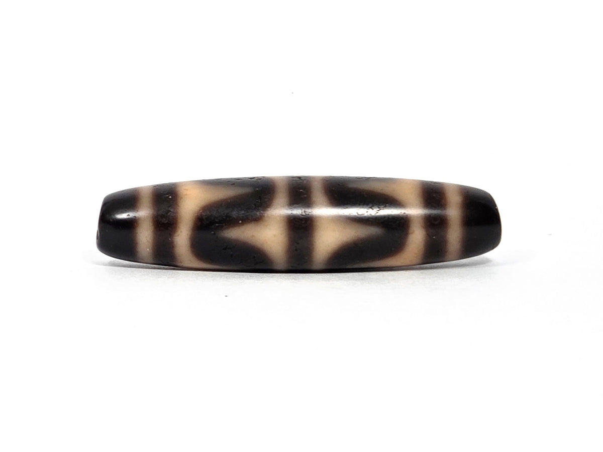 At-090226-DW6 antique double wave dzi dark agate, third rotation narrow profile cream zones, unretouched