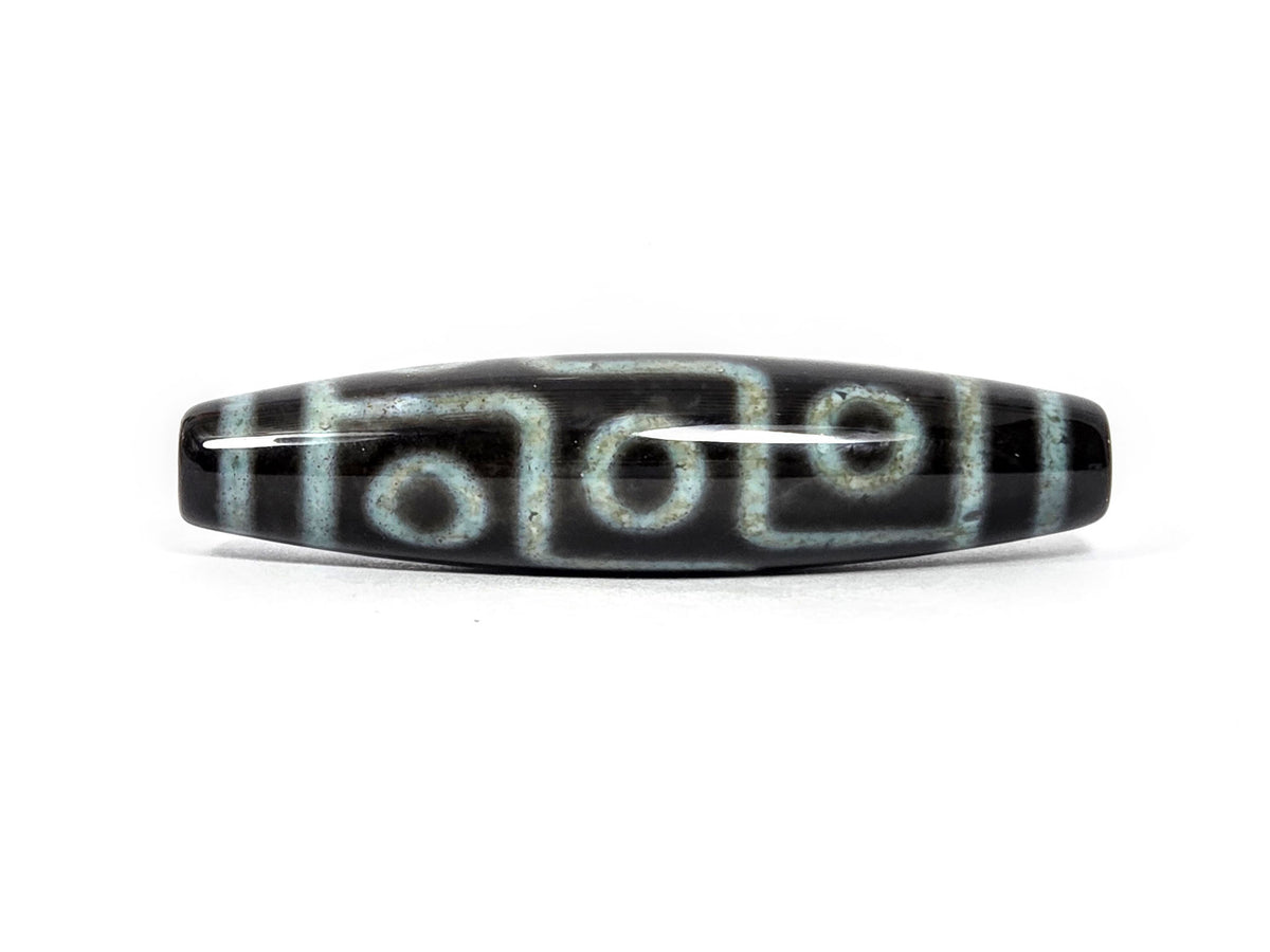 Nine Eye Dzi Bead with Bloodspots, 60.4×14.5mm, Pitch-Black Agate, Blue-Grey Etching (N-082326-9EBS2)