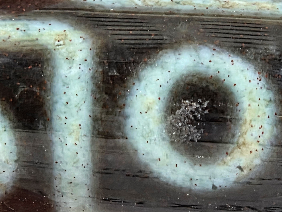 Nine Eye Dzi Bead with Bloodspots, 60.4×14.5mm, Pitch-Black Agate, Blue-Grey Etching (N-082326-9EBS2)