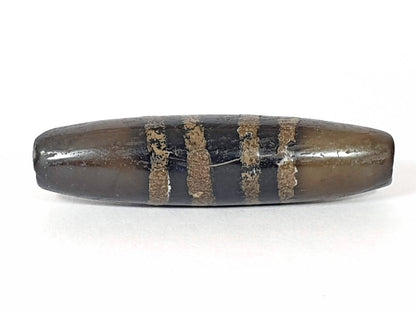 Ac-080620-7SChung ancient Chung dzi, 48.2×12.4mm, Face A, scratch disclosed, warm dark brown, sandy-tan bands, unretouched