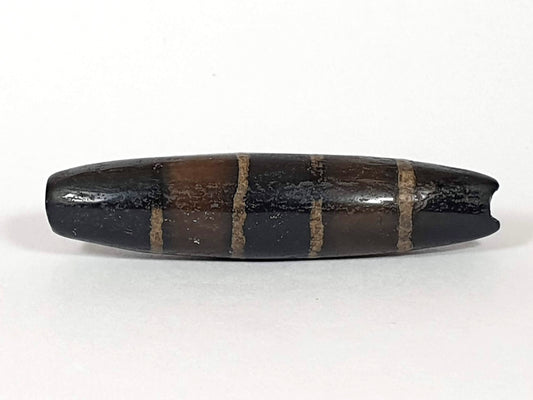 Ac-081020-7SChung ancient seven stripe Chung dzi, Face C, warm dark brown ground, golden-tan bands, unretouched