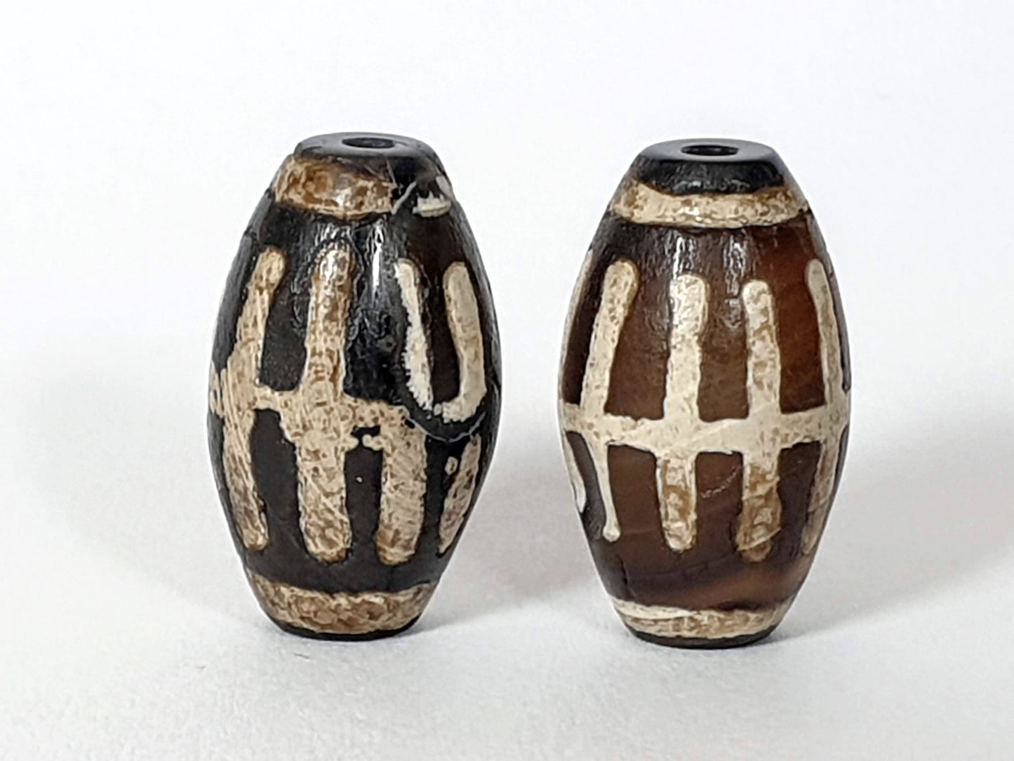 Ac-062426-SR ancient sun ray agate dzi pair 20.0x11.7mm and 20.1x11.8mm 1200-1500 yrs two grounds unretouched