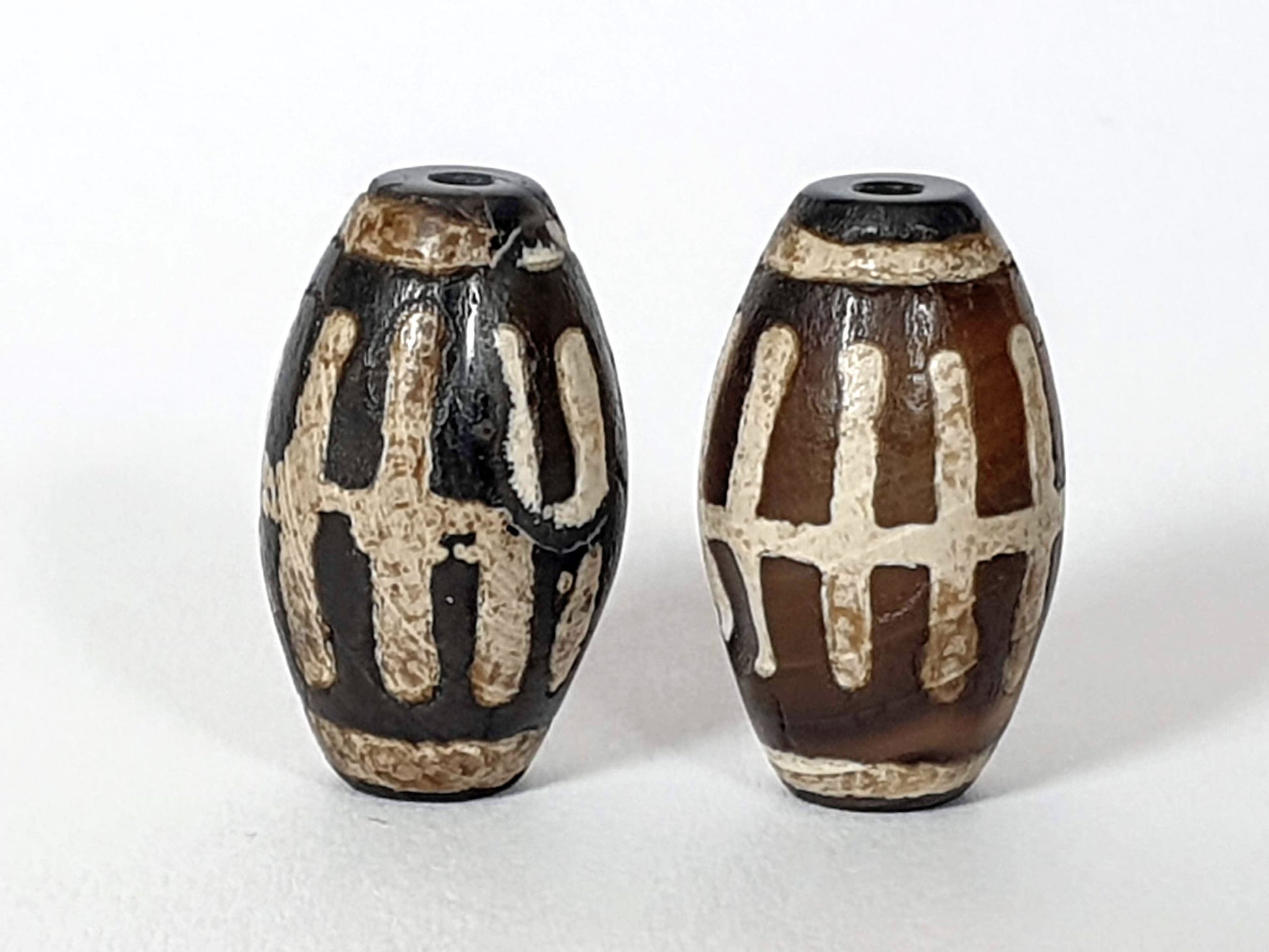 Ac-062426-SR ancient sun ray agate dzi pair 20.0x11.7mm and 20.1x11.8mm 1200-1500 yrs two grounds unretouched