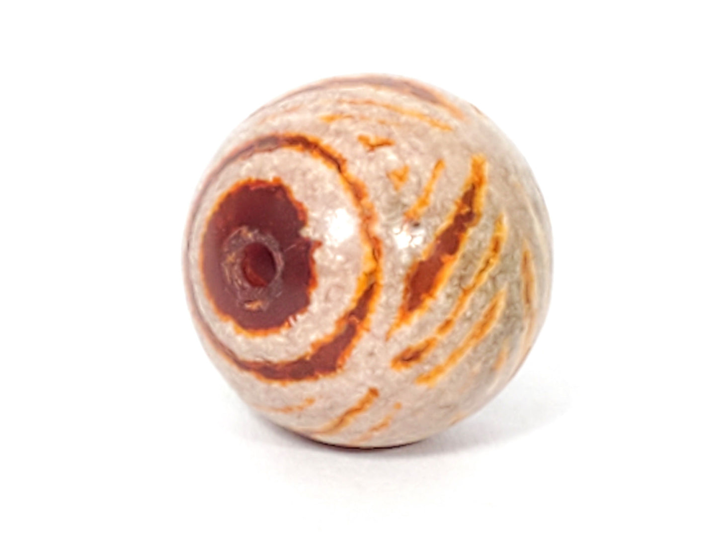 Ac-030623-DDIE ancient carnelian dzi, opposite drill end, concentric ring visible at pole, unretouched