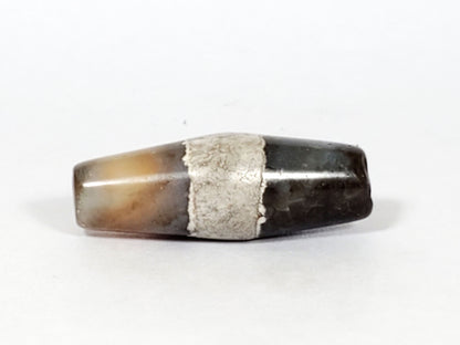 Ac-061526-1SPair, Bead B Face B, dark ground high gloss, calcification zone with mineral line, warm honey zone, unretouched