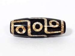 Nine Eye Dzi Bead with bloodspots, black agate with gold etched patterns and drill holes