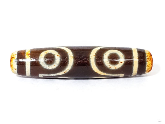 Ancient Two Eye Dzi bead, 23mm — cream eye diamond motif on grey-brown agate, 500–800 years old