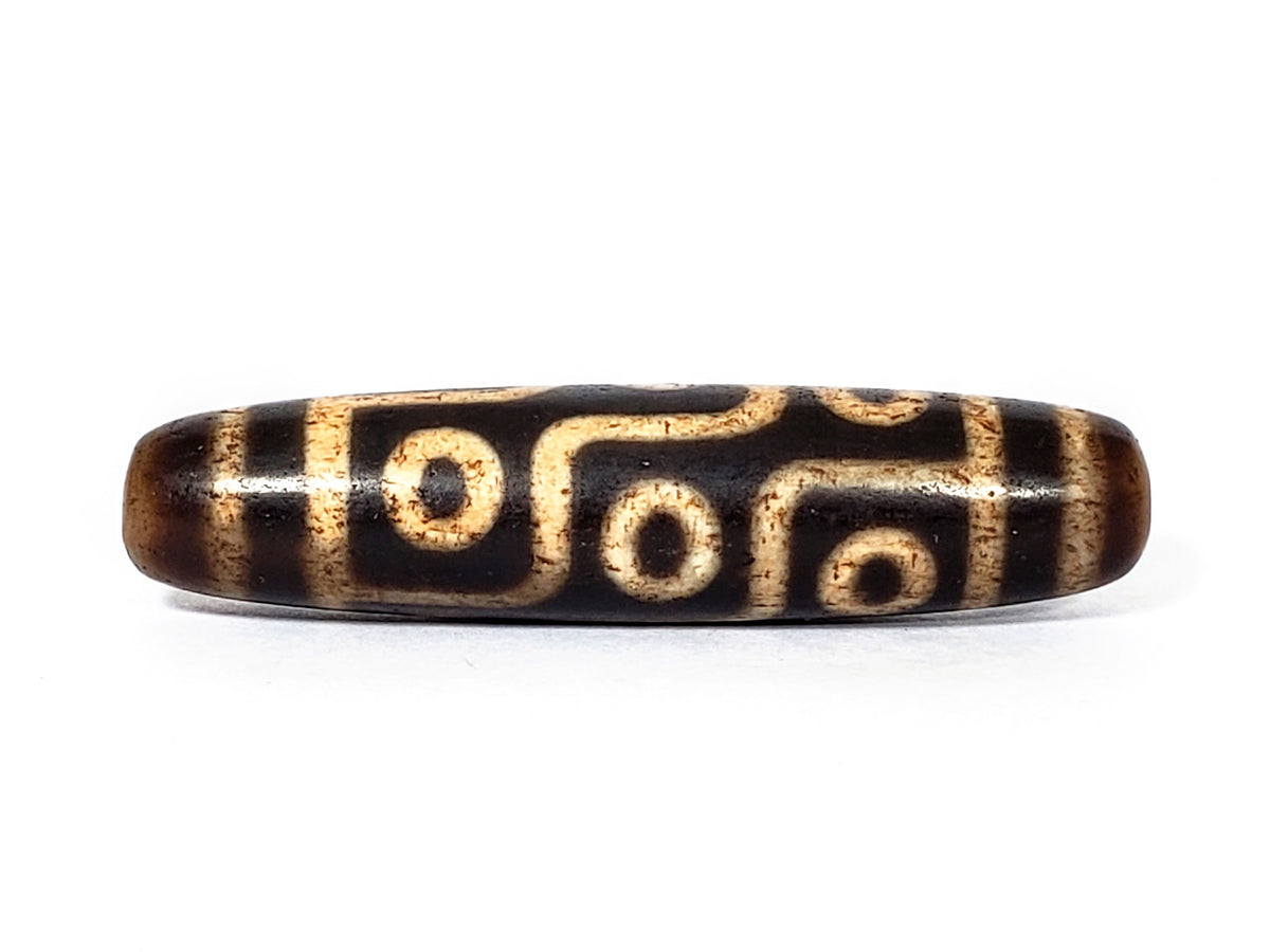 Nine eye dzi bead, vintage agate with antique brown patina and golden striping, 57.4mm