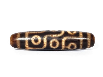 Nine-eye dzi bead, vintage agate with antique brown patina and natural striping, 57.4mm