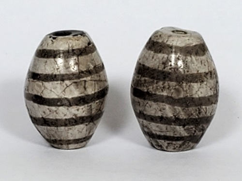 Pair of Ancient Grey & White striped round beads