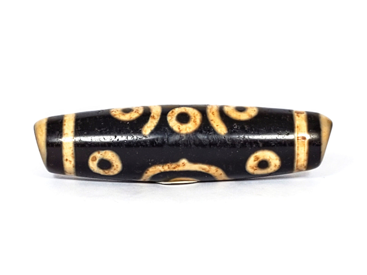 V-FA-062126-14E-LK dzi bead, straight side profile, full fourteen eye composition, unretouched