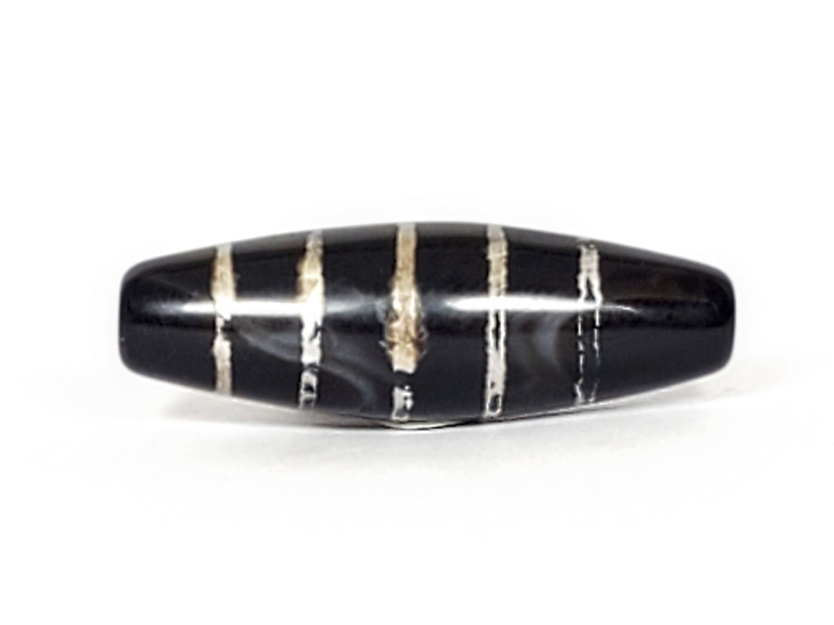 At-062626-9SChung pair nine stripe Chung dzi together, drill ends visible, black agate, unretouched