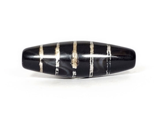 At-062626-9SChung pair nine stripe Chung dzi together, drill ends visible, black agate, unretouched