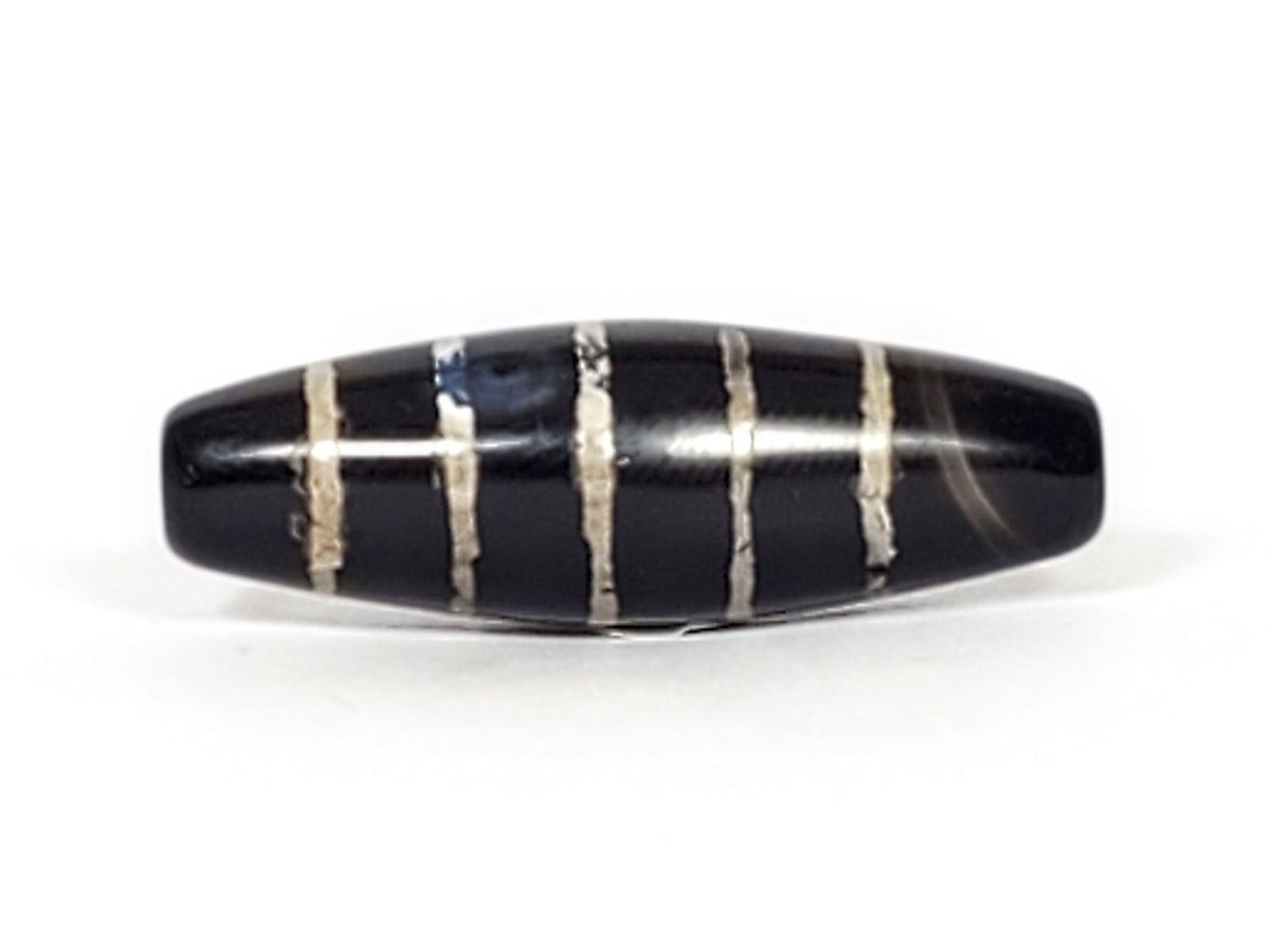 At-062626-9SChung pair nine stripe Chung dzi, both beads, shape difference visible, unretouched