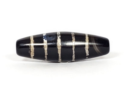 At-062626-9SChung pair nine stripe Chung dzi, both beads, shape difference visible, unretouched