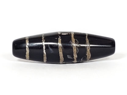 At-062626-9SChung Bead B antique nine stripe Chung dzi, symmetric bicone form, black ground, 30.2×9.5mm, unretouched