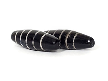 At-062626-9SChung pair nine stripe Chung dzi, both beads, shape difference visible, unretouched