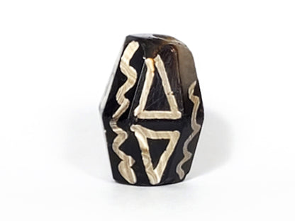 Ac-072222-OCD ancient octagonal tiger tooth wave dzi 20.0×14.8mm dark brown agate face one tiger tooth motif unretouched