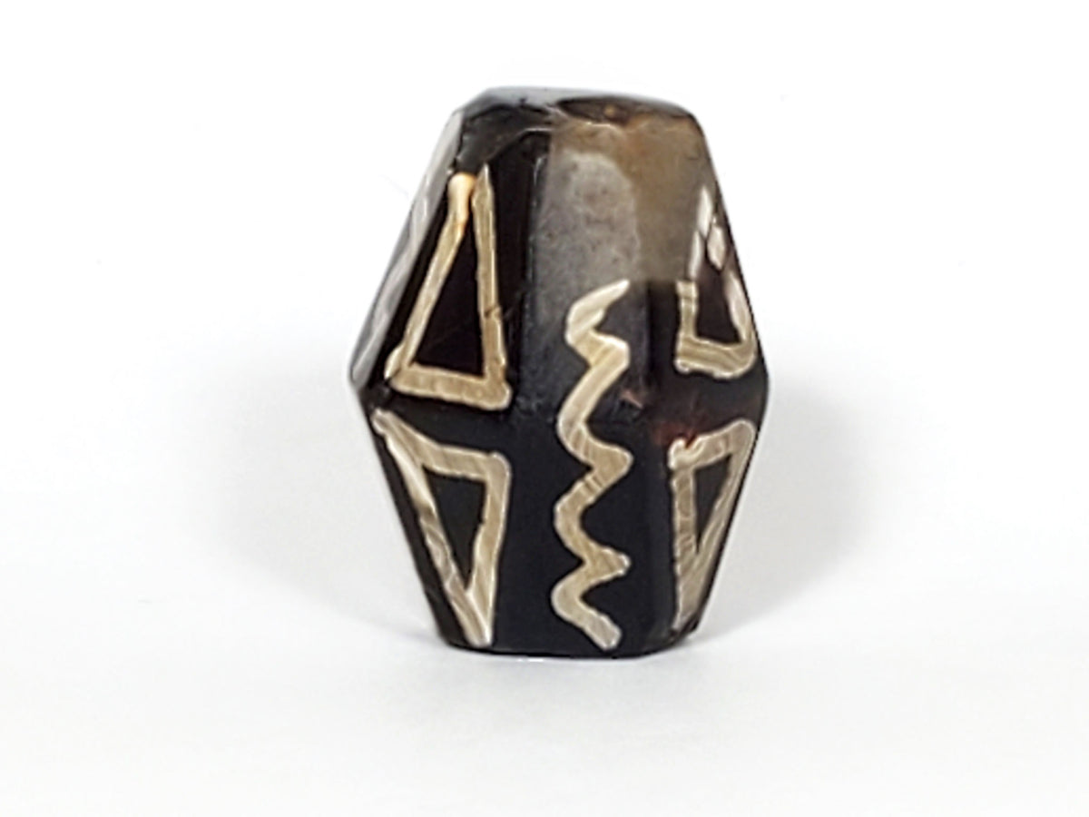 Ac-072222-OCD ancient octagonal tiger tooth wave dzi dark brown agate face four tiger tooth and wave composite unretouched