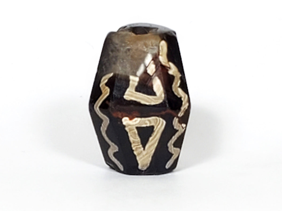 Ac-072222-OCD ancient octagonal tiger tooth wave dzi dark brown agate face five full tiger tooth repeat unretouched