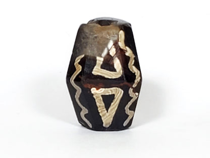 Ac-072222-OCD ancient octagonal tiger tooth wave dzi dark brown agate face five full tiger tooth repeat unretouched