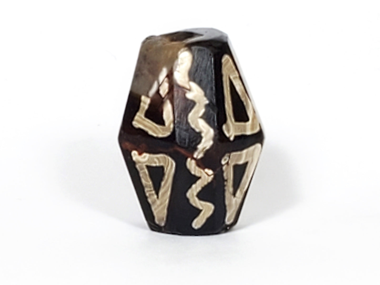 Ancient Tiger Tooth & Wave Motif Dzi Bead (OcD-072222) - Octagon Shape