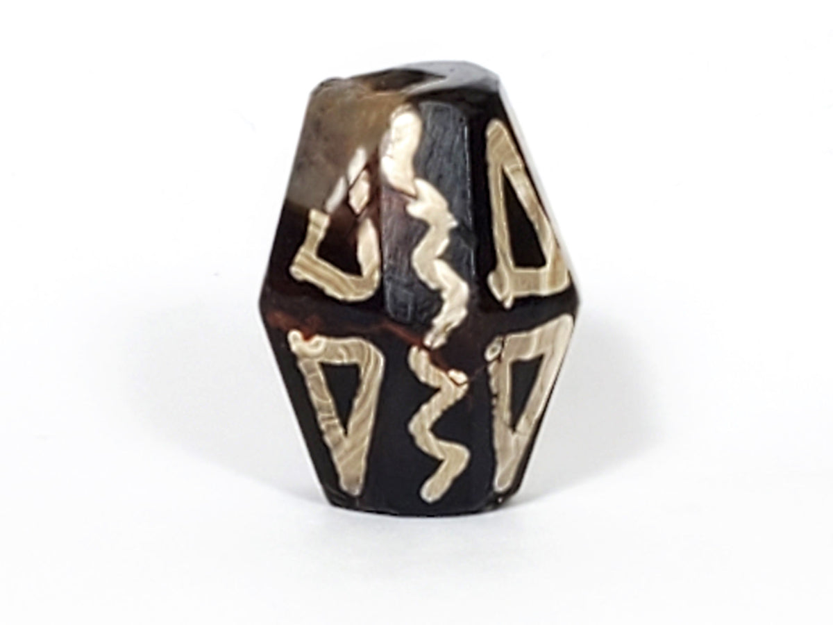 Ac-072222-OCD ancient octagonal tiger tooth wave dzi darkest face deep brown pitch-black zones wave motif unretouched