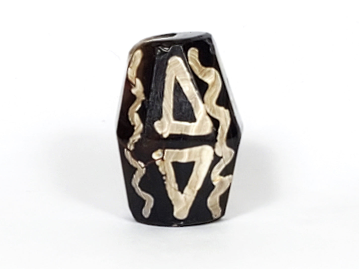 Ancient Tiger Tooth & Wave Motif Dzi Bead (OcD-072222) - Octagon Shape