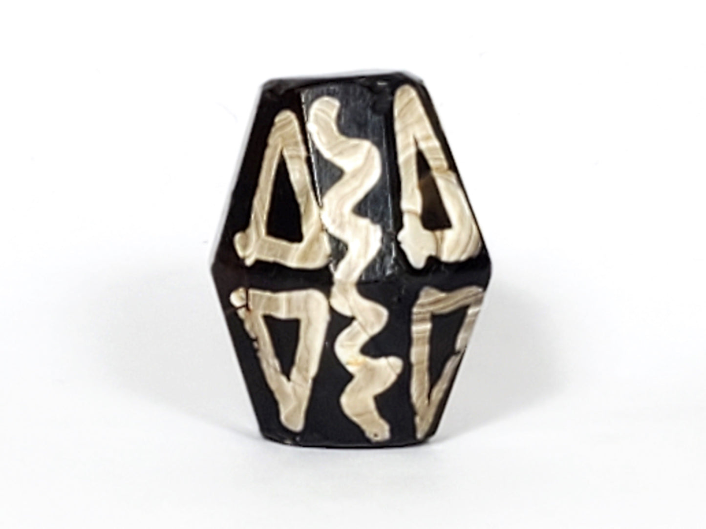 Ancient Tiger Tooth & Wave Motif Dzi Bead (OcD-072222) - Octagon Shape