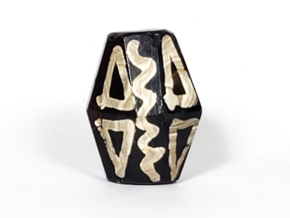 Ac-072222-OCD ancient octagonal tiger tooth wave dzi dark brown agate face eight alternate tiger tooth wave view unretouched