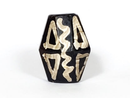 Ac-072222-OCD ancient octagonal tiger tooth wave dzi dark brown agate face eight alternate tiger tooth wave view unretouched