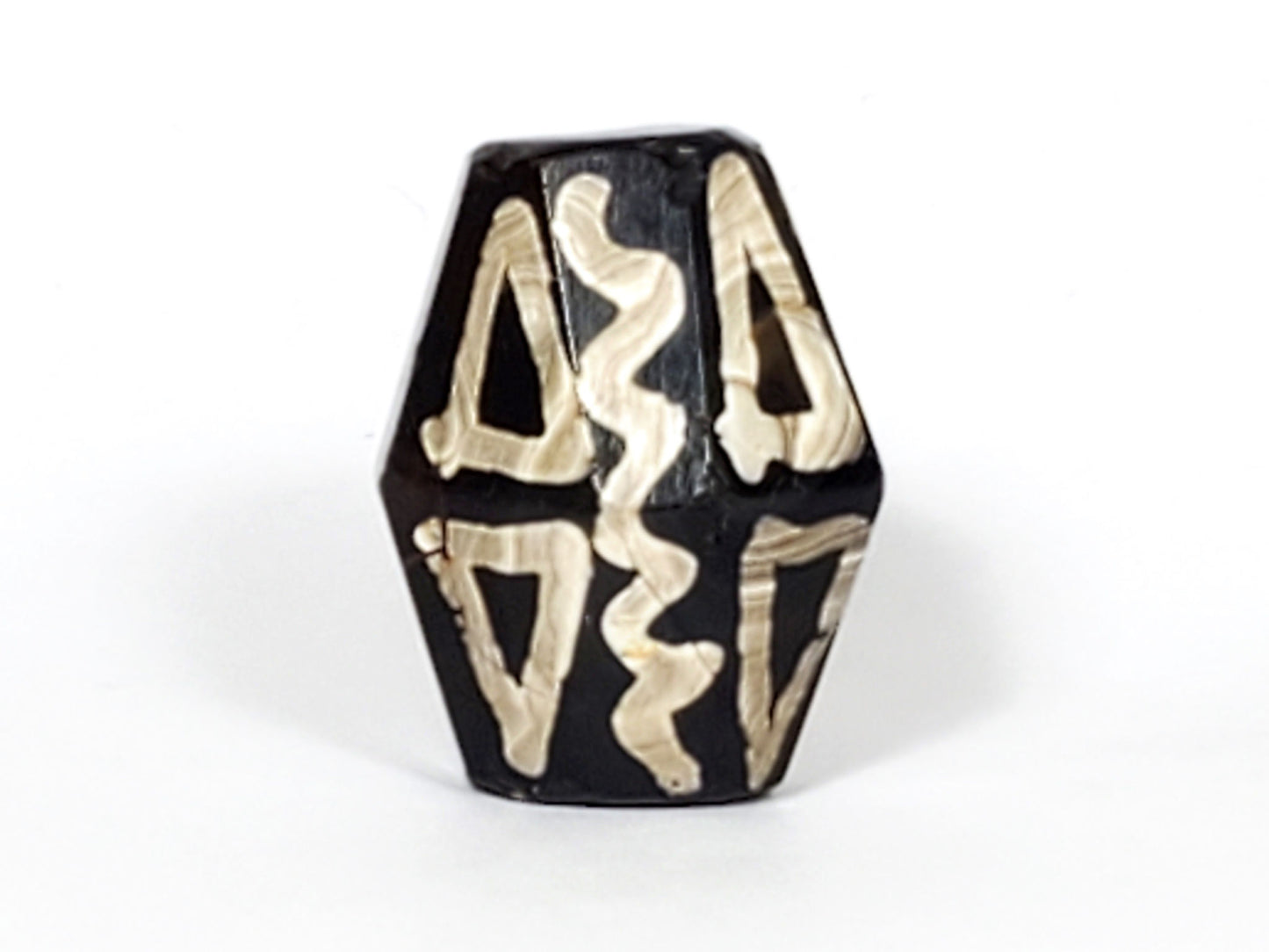 Ac-072222-OCD ancient octagonal tiger tooth wave dzi darkest face deep brown pitch-black zones wave motif unretouched