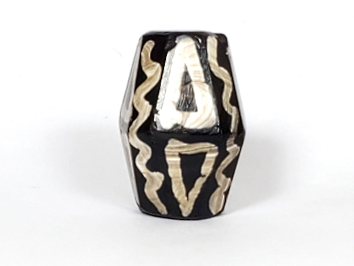 Ac-072222-OCD ancient octagonal tiger tooth wave dzi 20.0×14.8mm dark brown agate face one tiger tooth motif unretouched