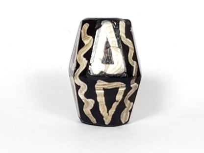 Ac-072222-OCD ancient octagonal tiger tooth wave dzi 20.0×14.8mm dark brown agate face one tiger tooth motif unretouched