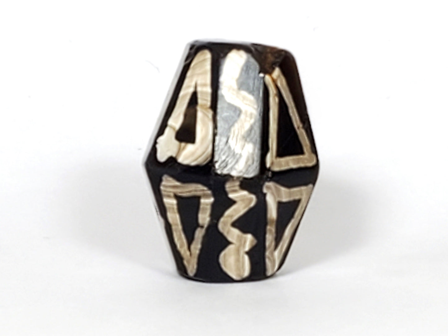 Ac-072222-OCD ancient octagonal tiger tooth wave dzi dark brown agate face eight alternate tiger tooth wave view unretouched