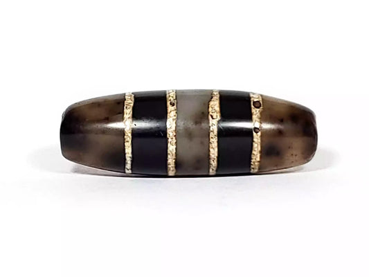 Antique Tibetan seven stripe dzi bead with gorgeous natural color combination — genuine natural agate, 500+ years old