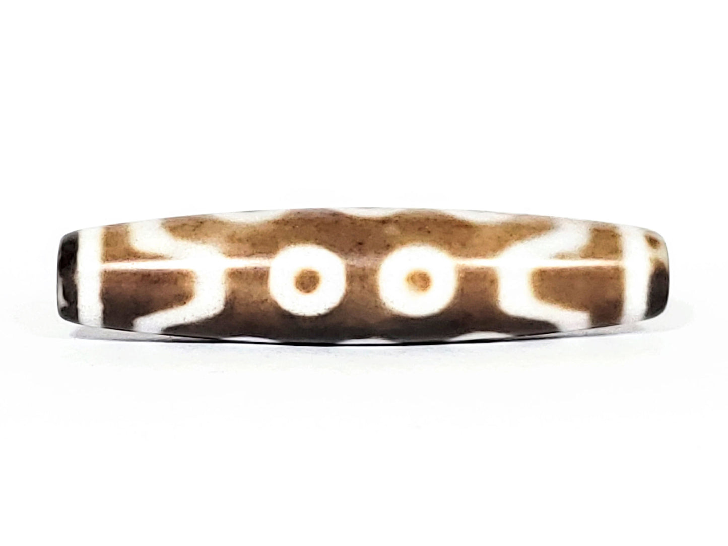 N-062426-10E new ten eye dzi 58.5x13.4mm Face D two eyes chevron connectors warm brown agate unretouched